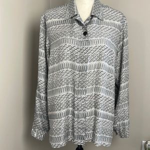 Vintage Stunt 100% Silk Button Down Neutral  Pattern Long Sleeve  Blouse  Size M